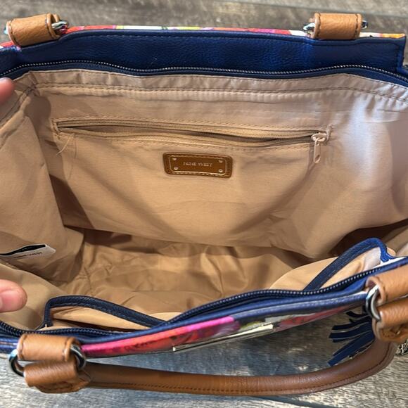 Nine West Blue Striped Floral Large Purse Tote Bag - Picture 4 of 8